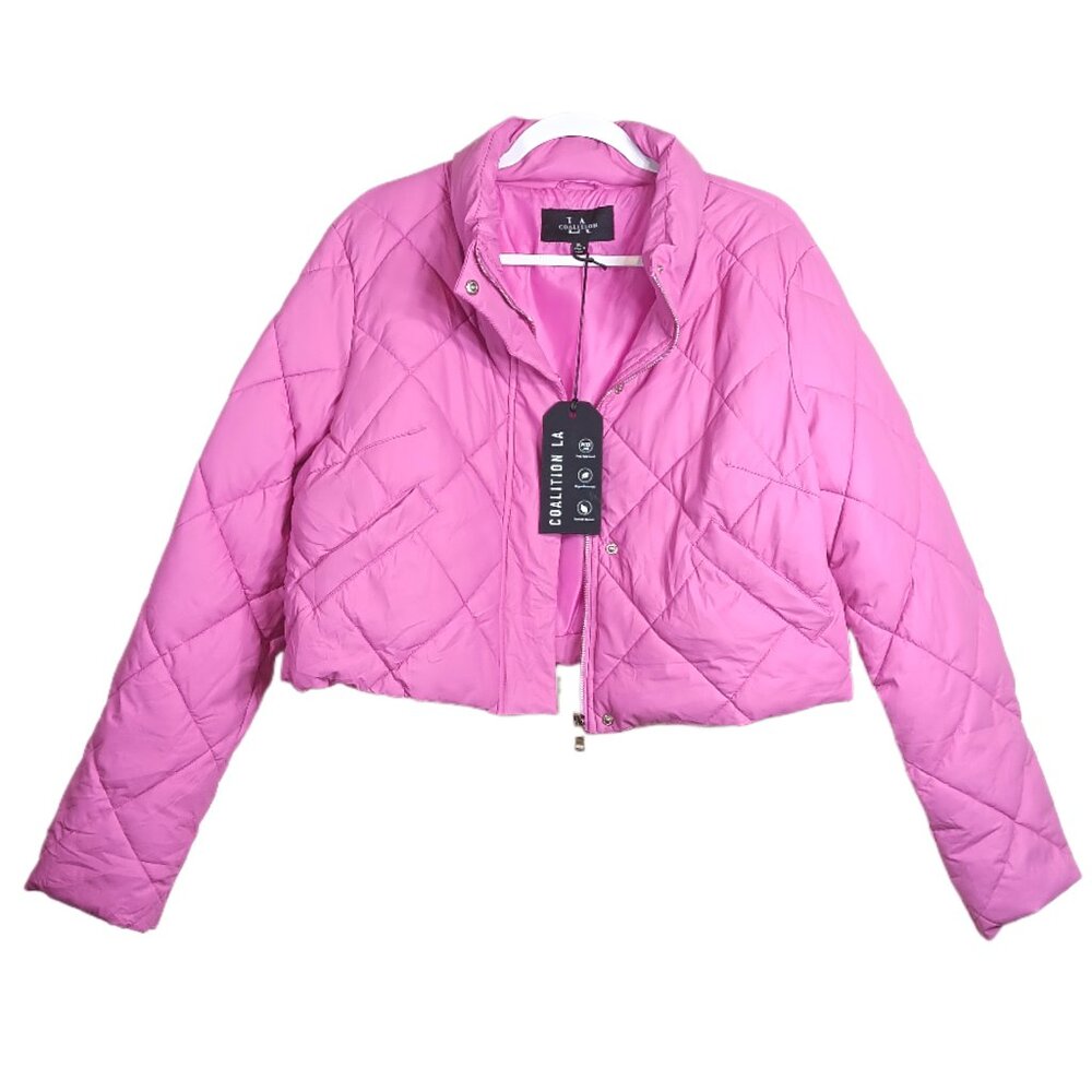 Coalition L.A. Quilted Puffer Jacket Women’s XL Pink Vegan Faux Leather New